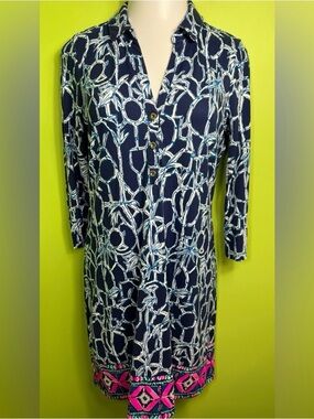 Lilly Pulitzer High Tide Navy Lucky Bamboo Engineered Ansley Dress size M
